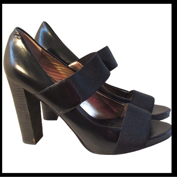 Banana Republic Open Toe Black Leather Heels Shoes - Picture 1 of 8